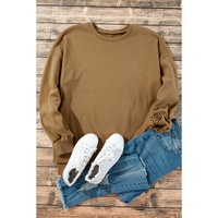 Camel Solid Fleece Lined Drop Shoulder High Low Sweatshirt - 2XL thumbnail