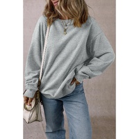 Light Grey Solid Loose Crew Neck Fleece Sweatshirt - L thumbnail
