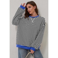Black Stripe Oversized Contrast Trim Pullover Sweatshirt - L thumbnail