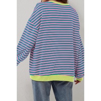Green Stripe Oversized Contrast Trim Pullover Sweatshirt - XL thumbnail