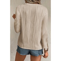 Apricot Textured Wavy Round Neck Long Sleeve Top - L thumbnail