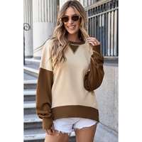 Apricot Color Block Thumbhole Sleeve Drop Shoulder Sweatshirt - M thumbnail