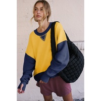 Yellow Color Block Thumbhole Sleeve Drop Shoulder Sweatshirt - XL thumbnail