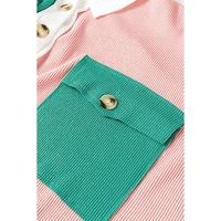 Pink Colorblock Ribbed Collared Oversized Sweatshirt - XL thumbnail