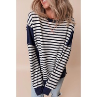 White Stripe Color Block Exposed Seam Loose Fit Sweatshirt - L thumbnail