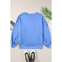 Sky Blue Sequin Trim Embroidered Star USA Pattern Sweatshirt - L thumbnail