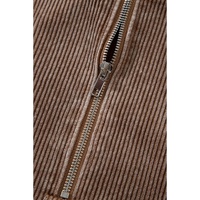 Chestnut Half Zipper Kangaroo Pocket Drawstring Corduroy Hoodie - L thumbnail