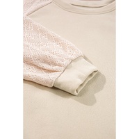 Parchment Eyelet Knit Patchwork Raglan Sleeve Pullover Top - L thumbnail