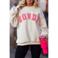 Beige Sherpa HOWDY Patched Pullover Sweatshirt - L thumbnail
