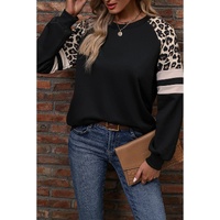 Black Leopard Print Colorblock Raglan Sleeve Sweatshirt - M thumbnail