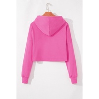 Sachet Pink Solid Drop Shoulder Drawstring Cropped Hoodie - L thumbnail