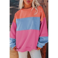 Bright Pink Colorblock Patchwork Drop Shoulder Sweatshirt - 2XL thumbnail