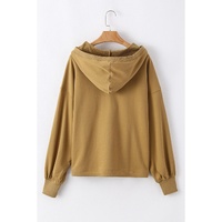 Brown Solid Kangaroo Pocket Half Zipper Oversized Hoodie - M thumbnail