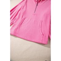 Bonbon Solid Kangaroo Pocket Half Zipper Oversized Hoodie - L thumbnail