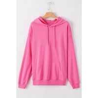 Bonbon Solid Kangaroo Pocket Drawstring Loose Fit Hoodie - L thumbnail