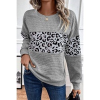Gray Leopard Quilted Patchwork Crew Neck Sweatshirt - S thumbnail