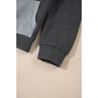 Gray Textured Color Block Kangaroo Pocket Drop Shoulder Hoodie - L thumbnail