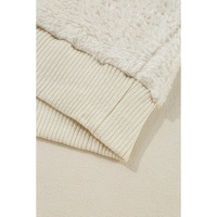 White Contrast Ribbed Edge Plush Hoodie - L thumbnail