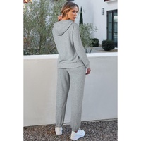 Light Grey Solid Color Fleece Lined Drawstring Hoodie with Pocket - 2XL thumbnail