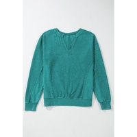 Skobeloff Solid Color Notched Neck Drop Shoulder Sweatshirt - 2XL thumbnail