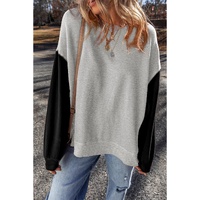 Gray Two Tone Patchwork Drop Shoulder Pullover Sweatshirt - L thumbnail