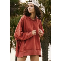 Red Clay Drop Shoulder Pocketed Baggy Drawstring Hoodie - 2XL thumbnail