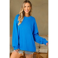 Sky Blue Solid Color Drop Shoulder Long Sleeve Basic Sweatshirt - L thumbnail
