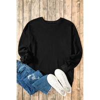 Black Solid O Neck High Low Hem Pullover Sweatshirt - L thumbnail