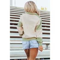 Laurel Green Colorblock Patchwork Buttoned Collar Kangaroo Pocket Sweatshirt - L thumbnail