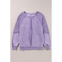 Orchid Petal Solid Waffle Knit Patchwork Raglan Sleeve Sweatshirt - L thumbnail