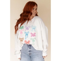 White Bowknot Pattern Drop Shoulder Loose Sweatshirt - 2XL thumbnail