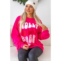 Rose Red Christmas Holly Jolly Babe Graphic Oversized Sweatshirt - M thumbnail