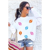 Beige Rugby Chenille Embroidered Patched Pullover Sweatshirt - 2XL thumbnail