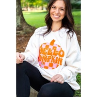 White Terry Halloween Pumpkin Patched Pattern Pullover Sweatshirt - L thumbnail
