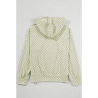 Green Checkered Print Kangaroo Pocket Drawstring Hoodie - L thumbnail