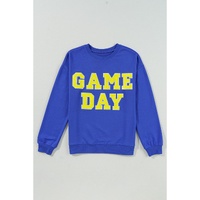 Dark Blue Game Day Crew Neck Graphic Pullover Sweatshirt - XL thumbnail