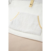 Beige Fleece Colorblock Trim Buttons Collar Sweatshirt with Pocket - M thumbnail