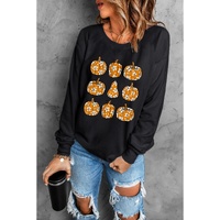 Black Floral Pumpkin Graphic Round Neck Halloween Sweatshirt - S thumbnail