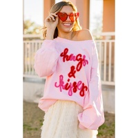 Pink Hugs and Kisses Pop Up Embroidered Raglan Sleeve Sweatshirt - S thumbnail
