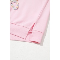 Light Pink Embroidered Bow Lantern Sleeve Oversized Pullover Sweatshirt - 2XL thumbnail