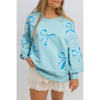 Beau Blue Sequined Bowknot Drop Shoulder Oversized Sweatshirt - L thumbnail
