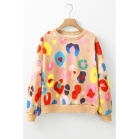 Khaki Multicolor Leopard Printed Drop Shoulder Pullover Sweatshirt - S thumbnail