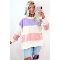 Beige Colorblock Patchwork Drop Shoulder Crewneck Sweatshirt - L thumbnail