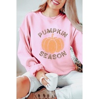 Pink PUMPKIN SEASON Crew Neck Drop Shoulder Sweatshirt - L thumbnail