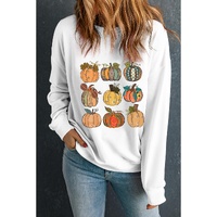 Beige Thanksgiving Pumpkin Print Drop Shoulder Sweatshirt - M thumbnail