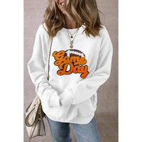 White Chenille Game Day Rugby Football Pattern Pullover Sweatshirt - M thumbnail