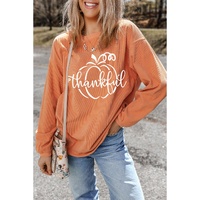 Orange Pumpkin thankful Graphic Corded Thanksgiving Sweatshirt - L thumbnail