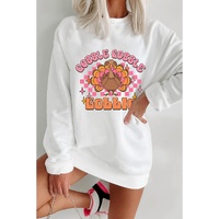 White Gobble Gobble Turkey Graphic Crewneck Thanksgiving Sweatshirt - S thumbnail