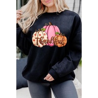 Black Pumpkin Thankful Drop Shoulder Thanksgiving Pullover Sweatshirt - L thumbnail