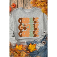 Gray GOBBLE Turkey Graphic Drop Shoulder Pullover Sweatshirt - S thumbnail